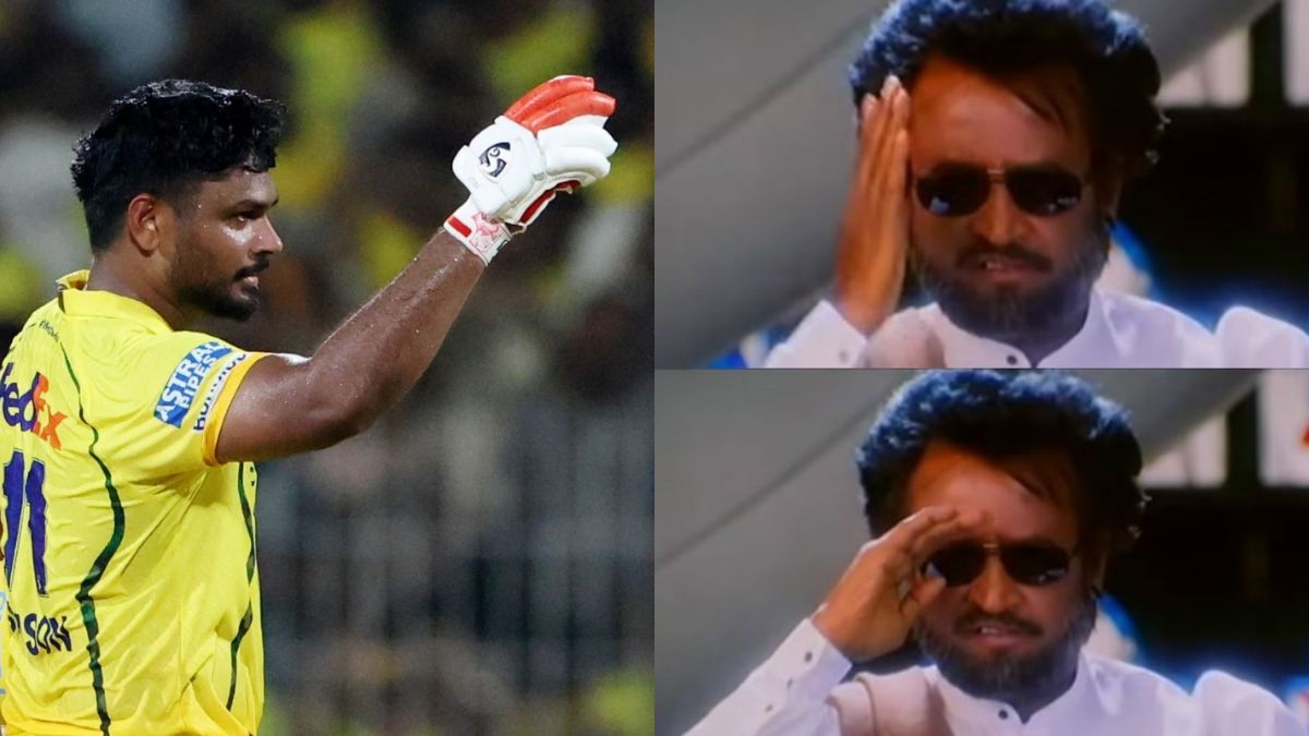 CSK Captain Sanju Samson celebrating his century against Delhi Capitals in IPL 2026.
