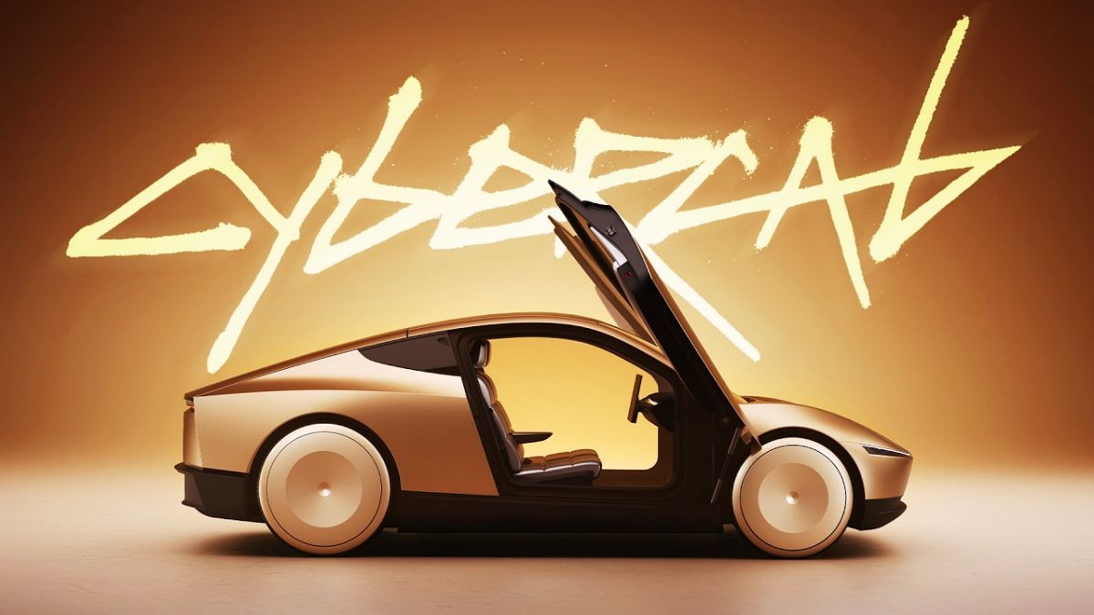 Tesla Cybercab robotaxi without steering wheel on the production line at Giga Texas.