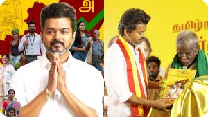 விஜய்யின் 'வெற்றித் தமிழ்நாடு' திட்டம்: தவெக தேர்தல் அறிக்கையின் 10 முக்கிய அதிரடி வாக்குறுதிகள்! TVK President Thalapathy Vijay unveiling the 2026 election manifesto in Chennai.