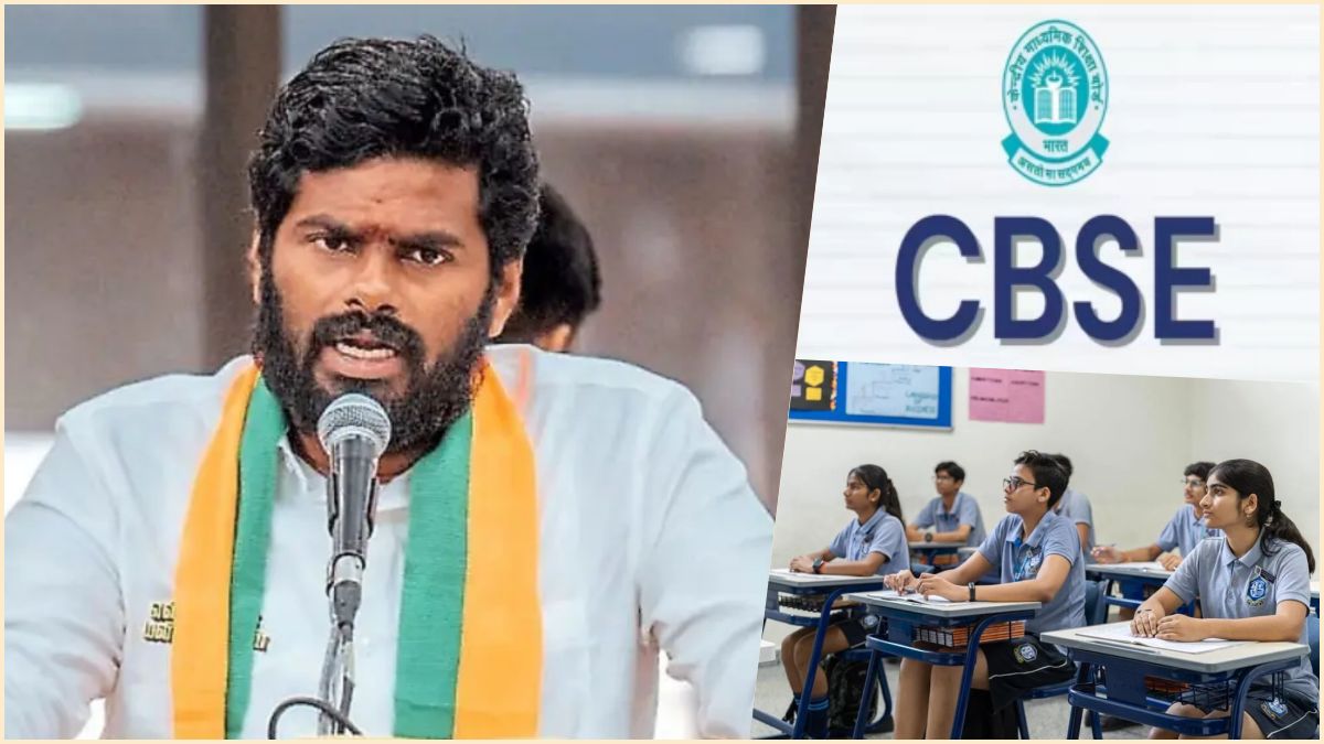 Former Tamil Nadu BJP State President K. Annamalai addressing a press conference regarding regional educational policies and student welfare.