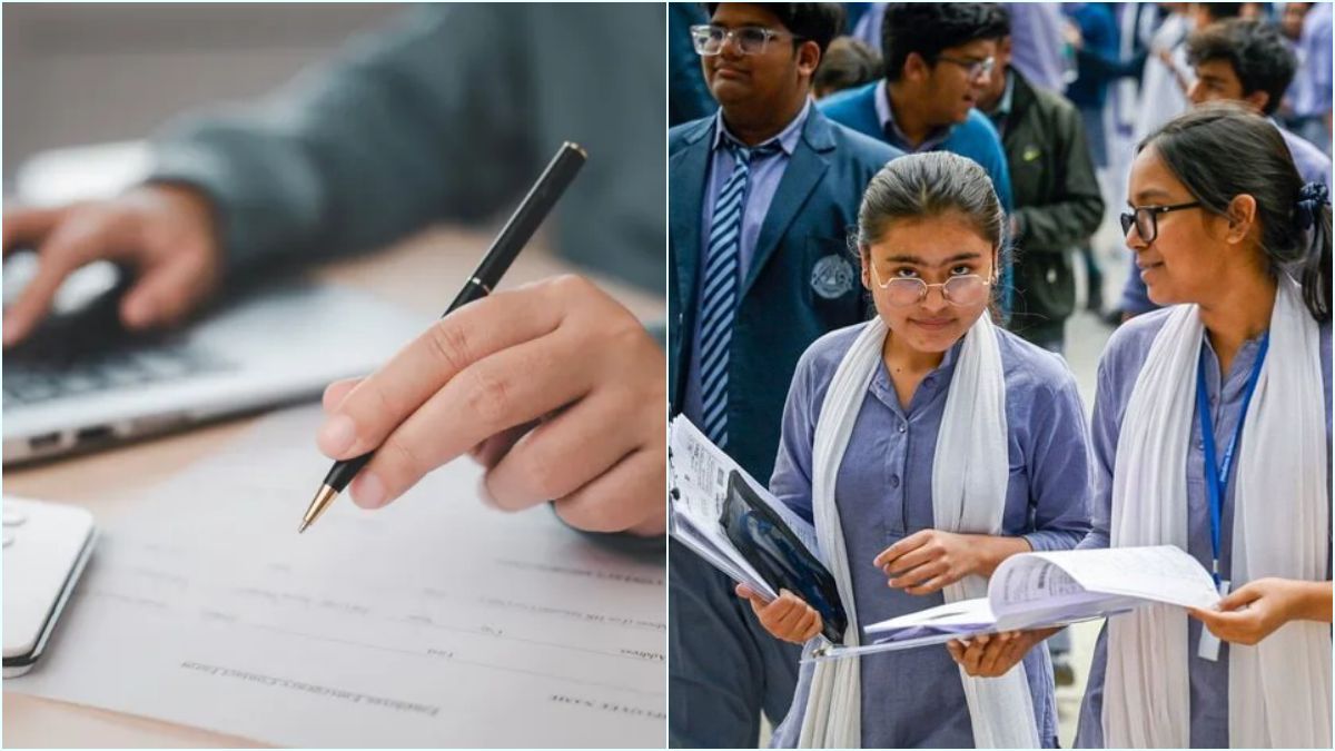 A Class 12 student checking their board exam answer sheets and revaluation details online on a computer.