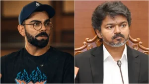 Tamil Nadu Secretariat Meet: "விஜய்க்கு விராட் கோலி கொடுத்த சர்ப்ரைஸ் கிப்ட்!" முதல்வர் ஜோசப் விஜய்யை சந்தித்த MRF அதிபர்கள்; விராட் கோலி கையெழுத்திட்ட பேட்டை பரிசாக வழங்கி மாஸ் மூவ்! Hon'ble Tamil Nadu Chief Minister S. Joseph Vijay smiling and posing with a cricket bat signed by Virat Kohli alongside MRF Limited executives inside the Secretariat.