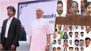 Breaking Cabinet Notification: வெளியானது முதலமைச்சர் விஜய்யின் புதிய அமைச்சரவை இலாக்காக்கள்! மாரிய வில்சனுக்கு நிதித்துறை; ஆர்.குமாருக்கு அதிரடியான "AI" துறை; முழு லிஸ்ட் இதோ! Official infographic chart displaying the names, photos, and designated government departments of the newly appointed TVK ministers.