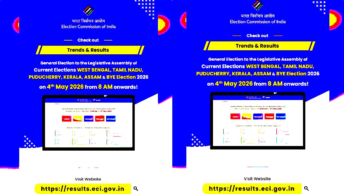 Screenshot of the Election Commission of India's official results portal and the ECINET mobile application icon.
