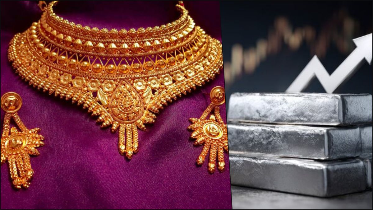 Visual representation of rising gold and silver prices with stock market graphs on May 12, 2026.