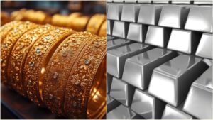 Gold Silver Rate Down: நகைப்பிரியர்களுக்கு நிம்மதி! இன்று (மே 16, 2026) தங்கம் விலை சற்று குறைவு; வெள்ளி விலையில் பலத்த வீழ்ச்சி - முழு விபரம் உள்ளே! Gold jewelry items and silver bars placed neatly showing the daily rate drop in the bullion market.