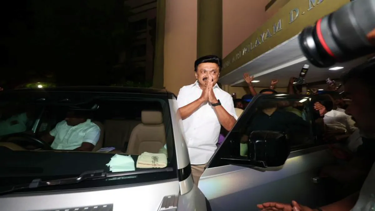 DMK President M.K. Stalin delivering a formal message regarding the 2026 election results.
