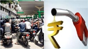 A close-up view of a fuel dispenser nozzle pumping petrol into a vehicle at a filling station in Chennai.
