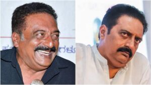 South Indian cinema personality in formal civil dress responding intensely to regional administrative legal updates.