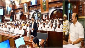 தமிழக சட்டமன்றம் இன்று மீண்டும் கூடுகிறது! முதல்வர் ஜோசப் விஜய்க்கு பிறந்தநாள் வாழ்த்து மழை பொழிந்த சபாநாயகர்!: 53-வது அகவையில் அடிமட்ட மக்கள் நாயகன்! தவெக அரசின் முதல் கூட்டத்தொடரில் இன்று ஆளுநர் உரைக்கு நன்றி தெரிவிக்கும் தீர்மானம்! Historic state legislative assembly assembly chamber with grand wooden corridors and administrators arriving for floor discussions.