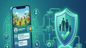 "ஃப்ரீ பயர் விளையாடும் பிள்ளைகள் வச்சிருக்கீங்களா?" - சிறுமிகளை டார்கெட் செய்யும் ஆன்லைன் கும்பல்! அதிர வைக்கும் உண்மைகள்! An illustrative concept showing a smartphone displaying an online multiplayer game chat screen, with visual metaphors warning parents about online grooming and cyber safety for minor girls.