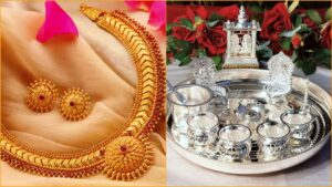 A close-up view of shiny gold ornaments and silver bars representing the daily bullion market trading desk.