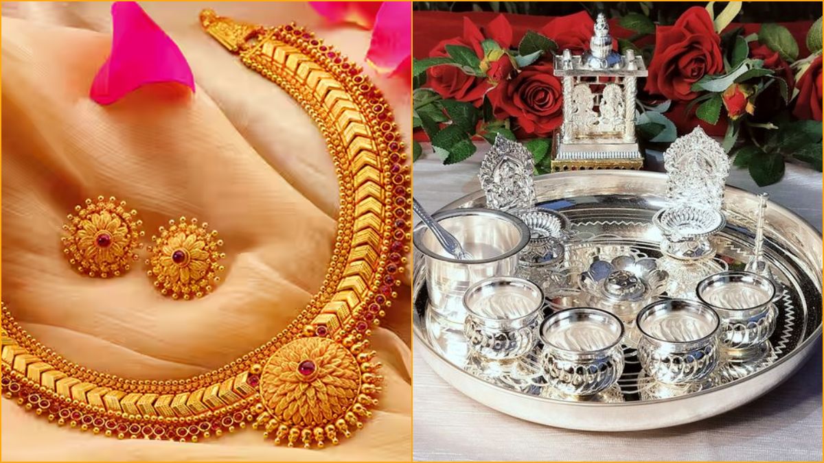 A close-up view of shiny gold ornaments and silver bars representing the daily bullion market trading desk.