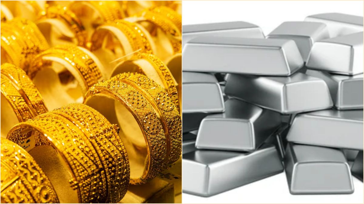 A close-up view of premium gold ornaments alongside fine silver bars, representing a sudden decline in global bullion market retail values.