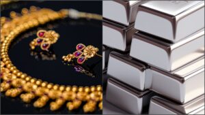 Gold Price Crash: நகைப்பிரியர்களுக்கு அதிரடி சர்ப்ரைஸ்! இன்று (8 ஜூன் 2026) சவரனுக்கு ரூ.1,040 வரை படுபாதாளத்தில் சரிந்த தங்கம் விலை; வெள்ளி நிலவரம் என்ன? A close-up cinematic shot of beautiful Indian traditional gold bridal jewelry sets resting on a luxury retail display counter during a market price drop.