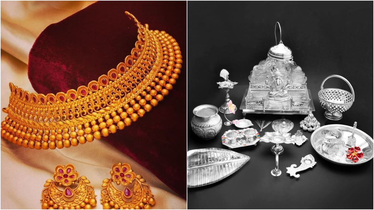 Elegant retail jewelry display units featuring certified physical gold ornaments and silver bullion metrics.