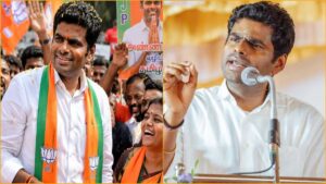 A prominent political leader addressing a packed gathering during a major press conference in Tamil Nadu regarding party structural revisions.