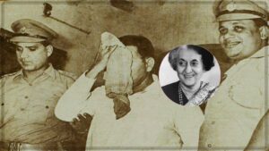 A high-quality dramatic retro layout featuring a monochrome vintage telephone receiver resting next to stacked bundles of Indian currency bills and a symbolic shadow silhouette of a political figure.