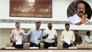 Former Tamil Nadu Finance Minister and DMK leader Thangam Thennarasu addressing the media, sharply criticizing the newly released state financial white paper document.