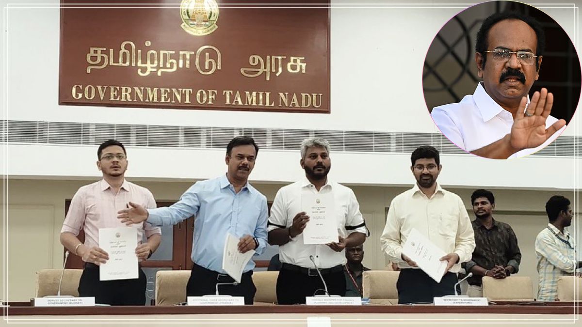 Former Tamil Nadu Finance Minister and DMK leader Thangam Thennarasu addressing the media, sharply criticizing the newly released state financial white paper document.