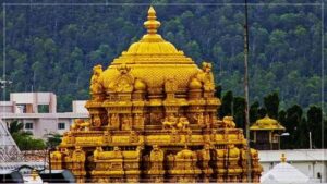 Panoramic architectural front compilation of Tirumala Tirupati Venkateswara Temple representing monthly tourist ticket structures.