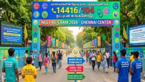 NEET Re-Exam Tomorrow! Urgent Helplines Activated to Beat Panic! "மாணவர்களே பயம் வேண்டாம்!" தங்கு தடையின்றி இயங்கும் தமிழக அரசின் "நட்புடன் உங்களோடு" திட்டம்! கவுன்சிலிங் பெற 2 இலவச எண்கள் இதோ! Medical aspirants preparing for the exam carefully with integrated display of state health tele-support nodes.