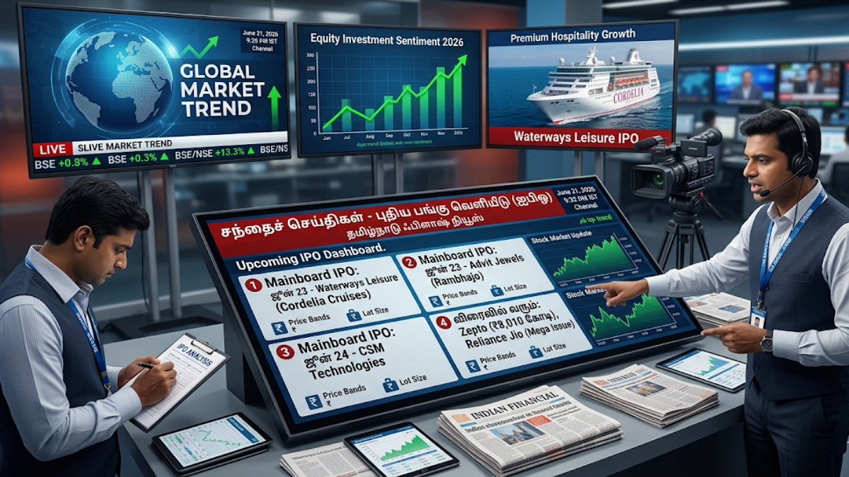 Modern trading screens displaying green upward financial trend graphics and standard stock exchange indices for primary market allocations.