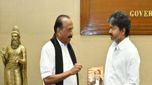 MDMK General Secretary Vaiko speaking strictly into multiple microphones at a political press meet regarding MLA resignations.