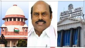 A conceptual illustration representing the verdict in the lookout notice stay case against the backdrop of the Supreme Court seal and legal documents.