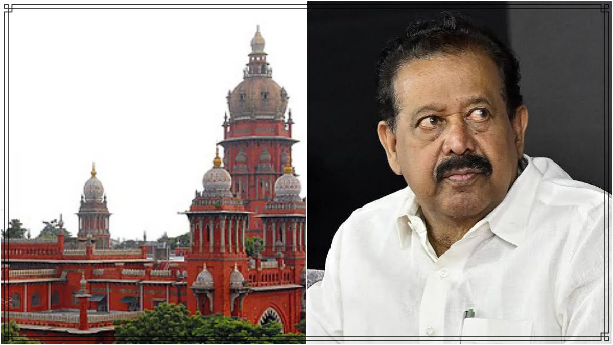 A majestic exterior view of the Madras High Court building representing major judicial rulings and legal verdicts.