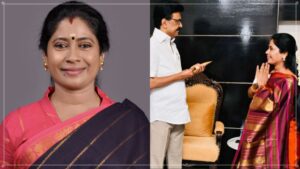 "20 ஆண்டு உழைப்புக்கு கிடைத்த அவமானம்!" திமுகவிலிருந்து விலகினார் மீனா ஜெயக்குமார்! பெண்ணின் கண்ணியத்தை சிதைப்பதாகக் கண்ணீர் அறிக்கை! A conceptual political illustration depicting a resignation letter on a wooden table, representing the exit of a prominent female politician from her party.