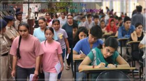 A medical aspirant checking the official NEET UG fee refund portal on a laptop to update bank account details.