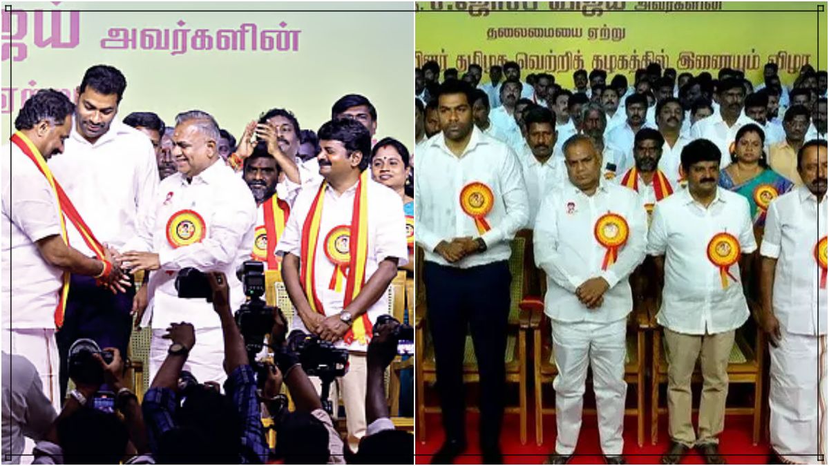 நேர்காணல் ஒன்றில் தவெக நிர்வாகி ஓட்டேரி ஜெயக்குமார் முகத்தில் அசுர நம்பிக்கையுடன் கை காட்டிப் பேசும் நெருக்கமான காட்சி.