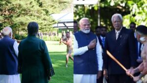 நியூசிலாந்தில் பிரதமர் நரேந்திர மோடியை பாரம்பரிய ஹாகா நடனத்துடன் வரவேற்கும் மாஓரி பழங்குடியினர்.