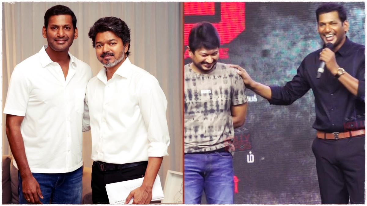 Actor Vishal speaking during an interview about Udhayanidhi Stalin's arrest and CM Vijay.