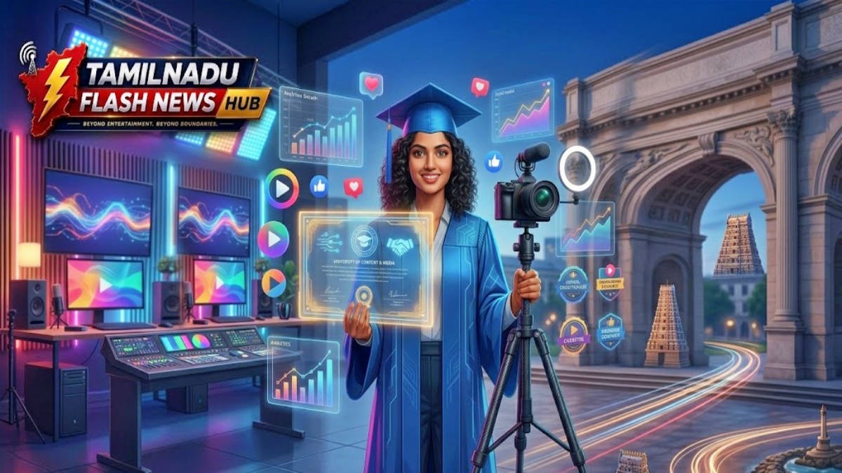 இன்ஃப்ளூயன்ஸர் ஆவதற்கான புதிய Bachelor Degree படிப்பை அமெரிக்க பல்கலைக்கழகம் அறிமுகம் செய்துள்ள செய்தி வரைபடம்.
