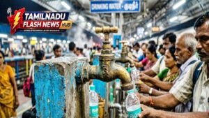 ரயில் நிலையங்களில் உள்ள குடிநீர் குழாய் மற்றும் பயணிகளின் தணிக்கைப் படம்.