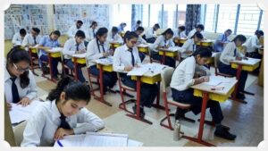 Educational visual depicting the CBSE Class 10 re-evaluation and marks verification online application process.