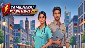 'ஜெர்மனியில் மாதம் ₹3.25 லட்சம் சம்பளம்!' தமிழ்நாடு அரசு வழங்கும் அரிய வாய்ப்பு... விண்ணப்பிப்பது எப்படி? ஜெர்மனியில் தமிழ்நாடு இளைஞர்களுக்கான வேலைவாய்ப்பு மற்றும் சம்பள விவரங்களை விளக்கும் செய்தி வரைபடம்.