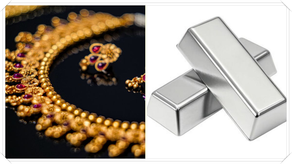 Gold coins and traditional Indian jewellery displayed on a velvet surface.