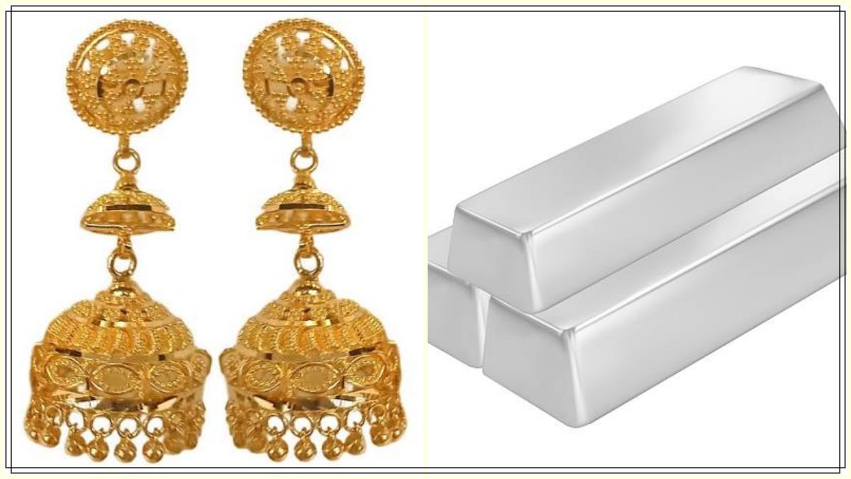 Gold jewelry and silver coins on display representing bullion market price updates.