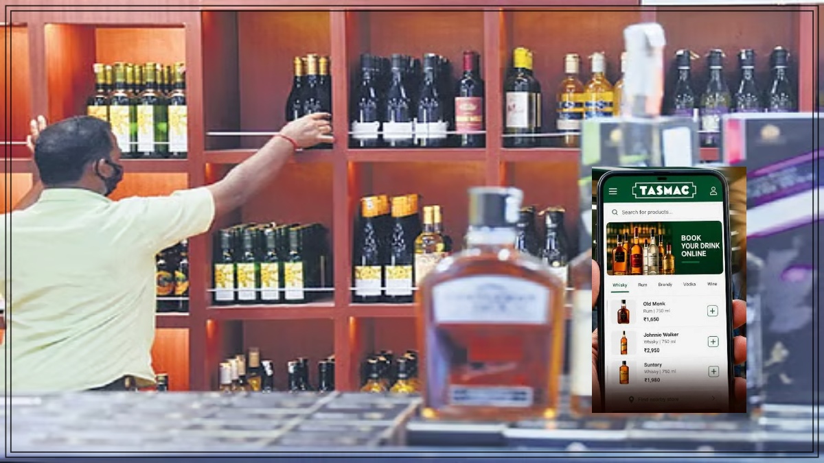 Visual representation of online liquor booking app and digital payment concept.