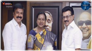 Premalatha and Sudhish Viral Social Media Controversy: "ChatGPT காட்டுற ரிசல்ட்டை பாருங்க!" - பிரேமலதா, சுதீஷ் பரபரப்பு பேச்சு: வலைத்தளங்களில் வைரல்! Editorial representation of DMDK leaders Premalatha Vijayakanth and L.K. Sudhish addressing media.