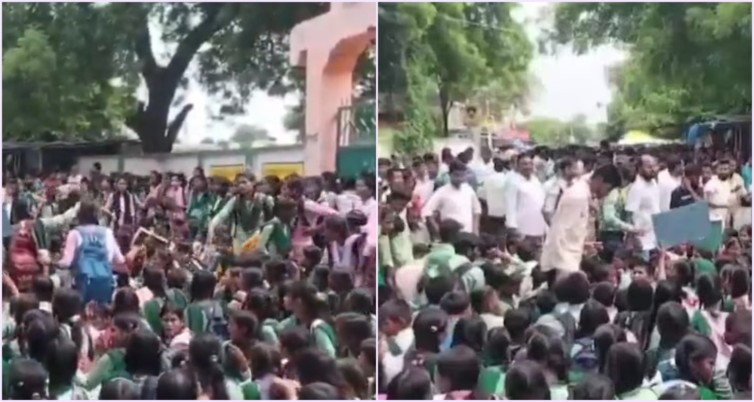 ஆசிரியர் மலய் சிங் இடமாற்றத்தை ரத்து செய்யக் கோரி போராட்டத்தில் ஈடுபட்ட பள்ளி மாணவர்கள்.