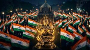 தேசியக்கொடி மற்றும் தமிழ்த்தாய் வாழ்த்து சின்னத்தை விளக்கும் பத்திரிகைச் செய்திப் படம்.