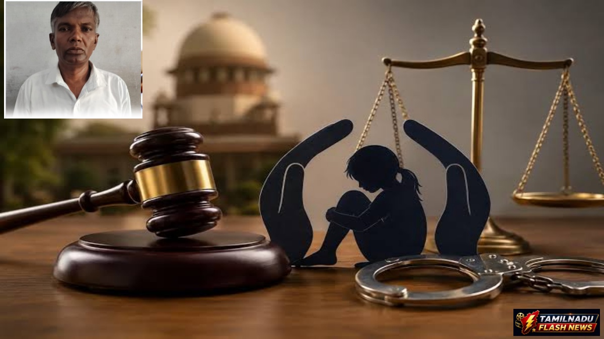 News editorial illustration of the Tirunelveli POCSO court verdict sentencing Pastor Abraham to death.