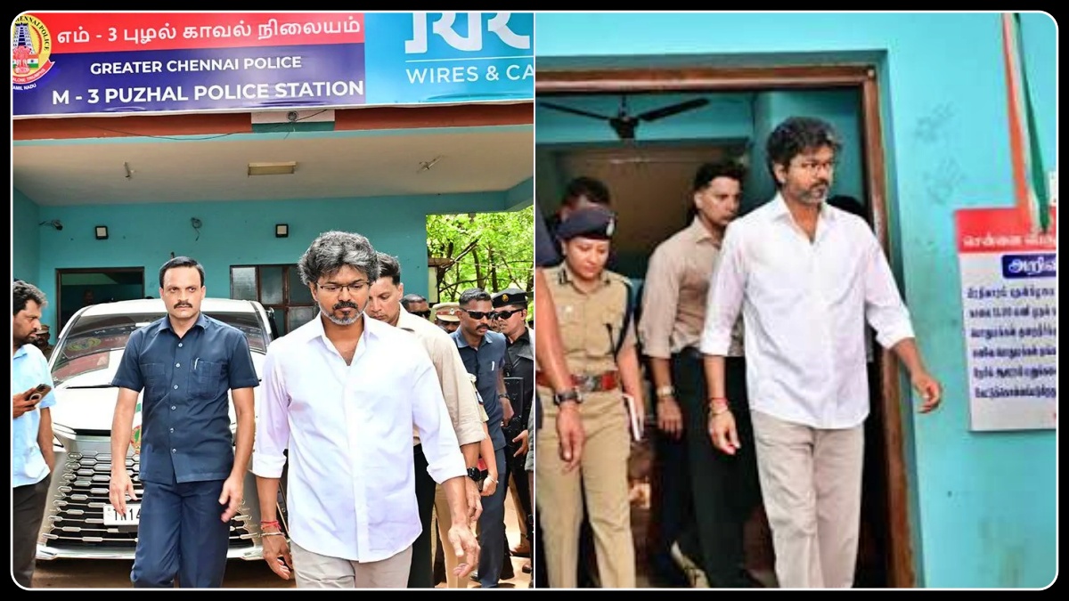 புழல் சிறை வளாகத்தில் அதிகாரிகளுடன் ஆய்வு செய்யும் முதலமைச்சர் விஜய்.