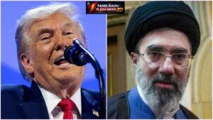 News visual depicting US sanctions and the geopolitical standoff with Iran.