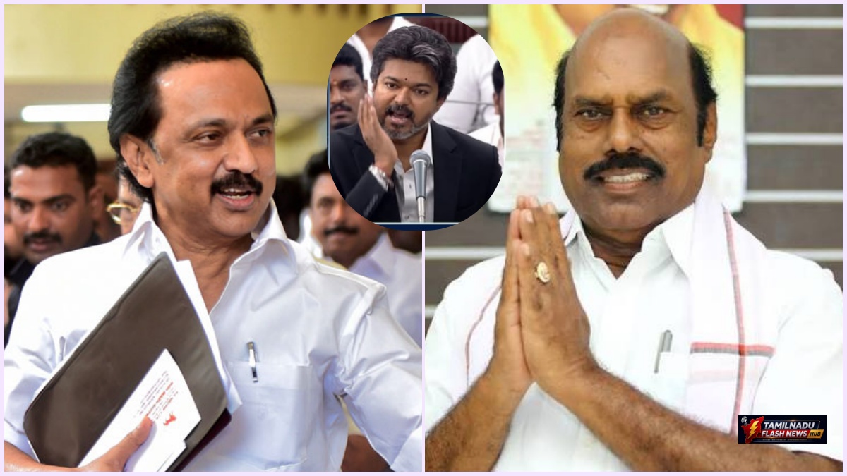DMK leader EV Velu addressing the media outside the Tamil Nadu Legislative Assembly.
