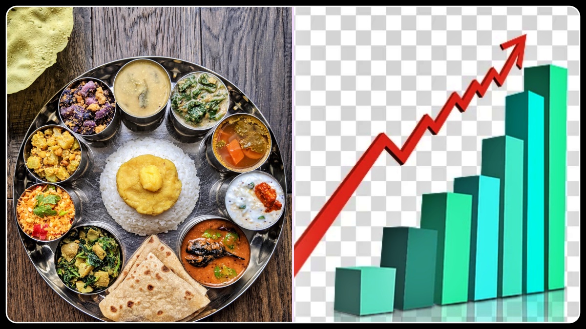 வீட்டு உணவின் விலை உயர்வைக் காட்டி மேனேஜரிடம் சம்பள உயர்வு கேட்கும் நகைச்சுவையான காட்சிப் படம்.